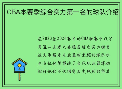 CBA本赛季综合实力第一名的球队介绍